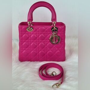 Pink Medium Lambskin Lady Dior